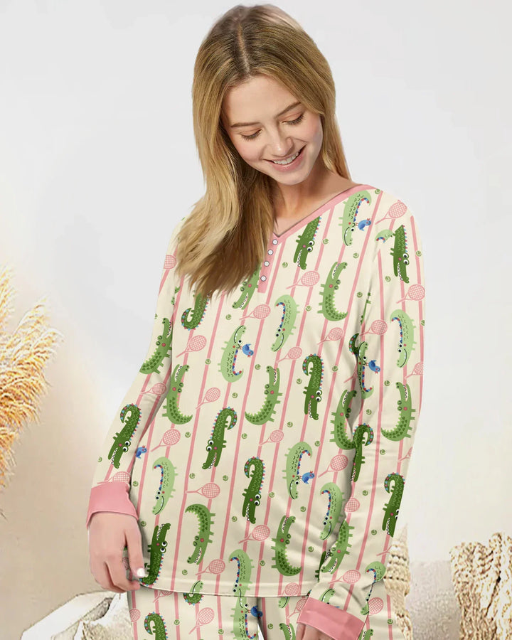 Custom Name Tennis Crocodiles Bamboo Women Pajama Set