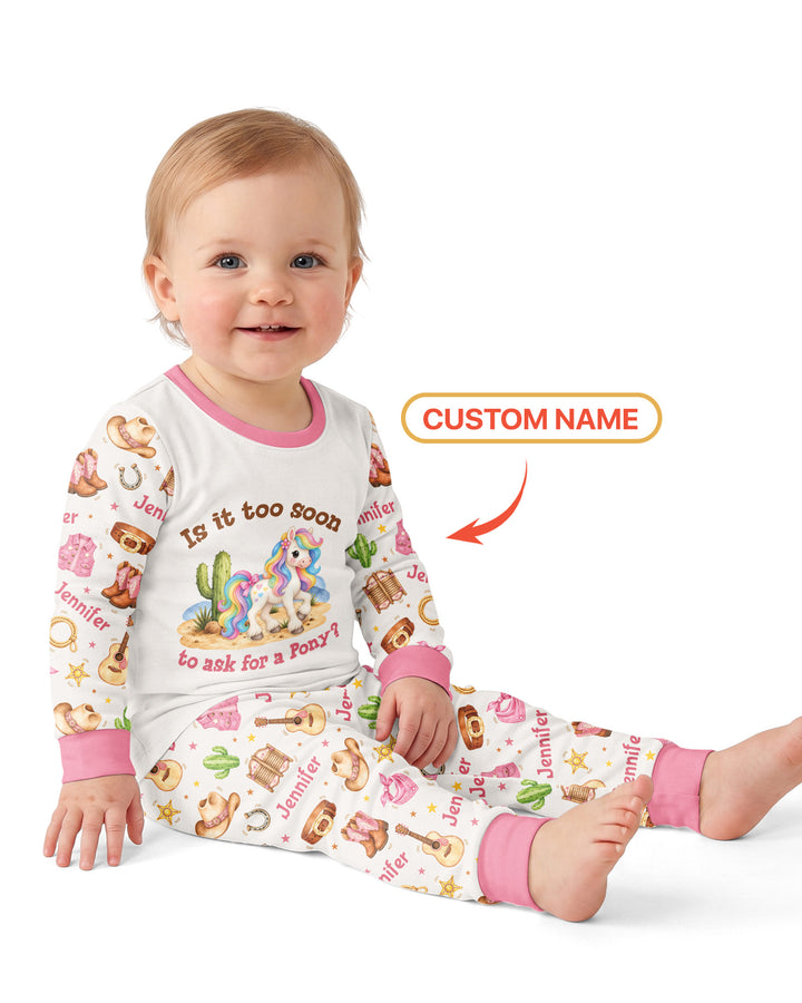 Is It Too Soon To Ask For A Pony Custom Name Bamboo Two Piece Long Sleeve Pajama Set