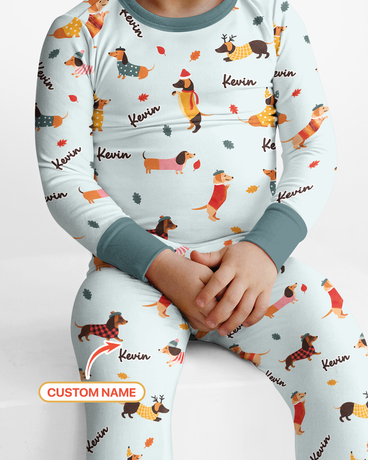 Autumn Dachshund Kids Bamboo Two Piece Long Sleeve Pajama Set