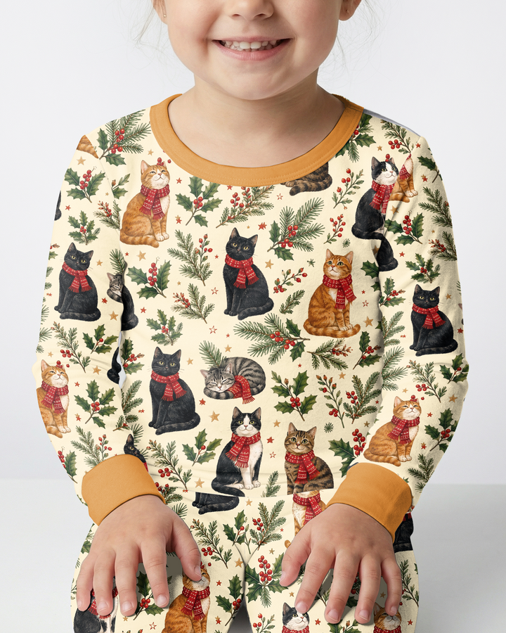 Christmas Cat Carolers Bamboo Two Piece Long Sleeve Pajama Set