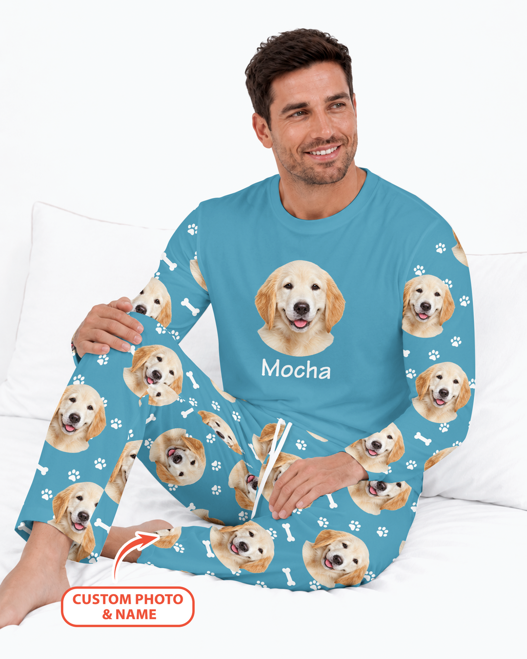 Custom Photo Pet Faces Pajamas Bamboo Men's Pajama Set