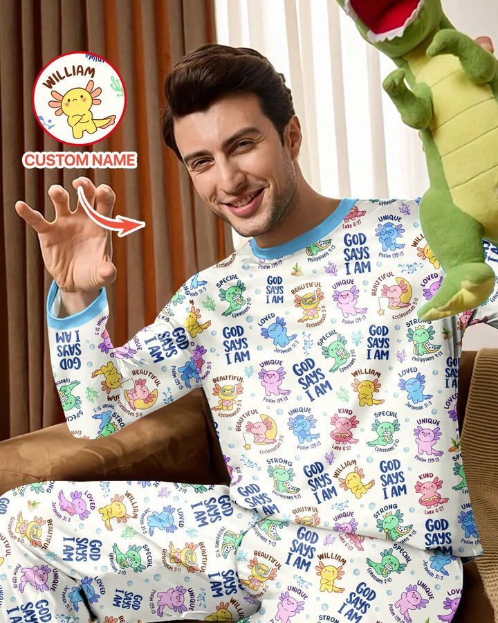 Axolotl God Says I Am Custom Name Bamboo Men's Pajama Set
