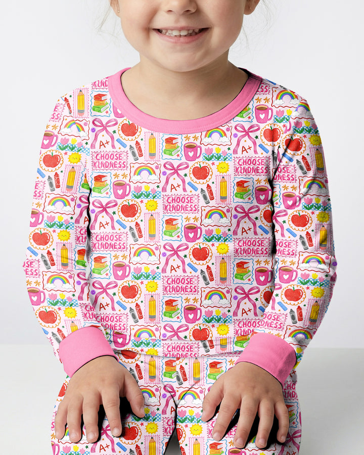 Kindness School Girl Bamboo Two Piece Long Sleeve Pajama Set