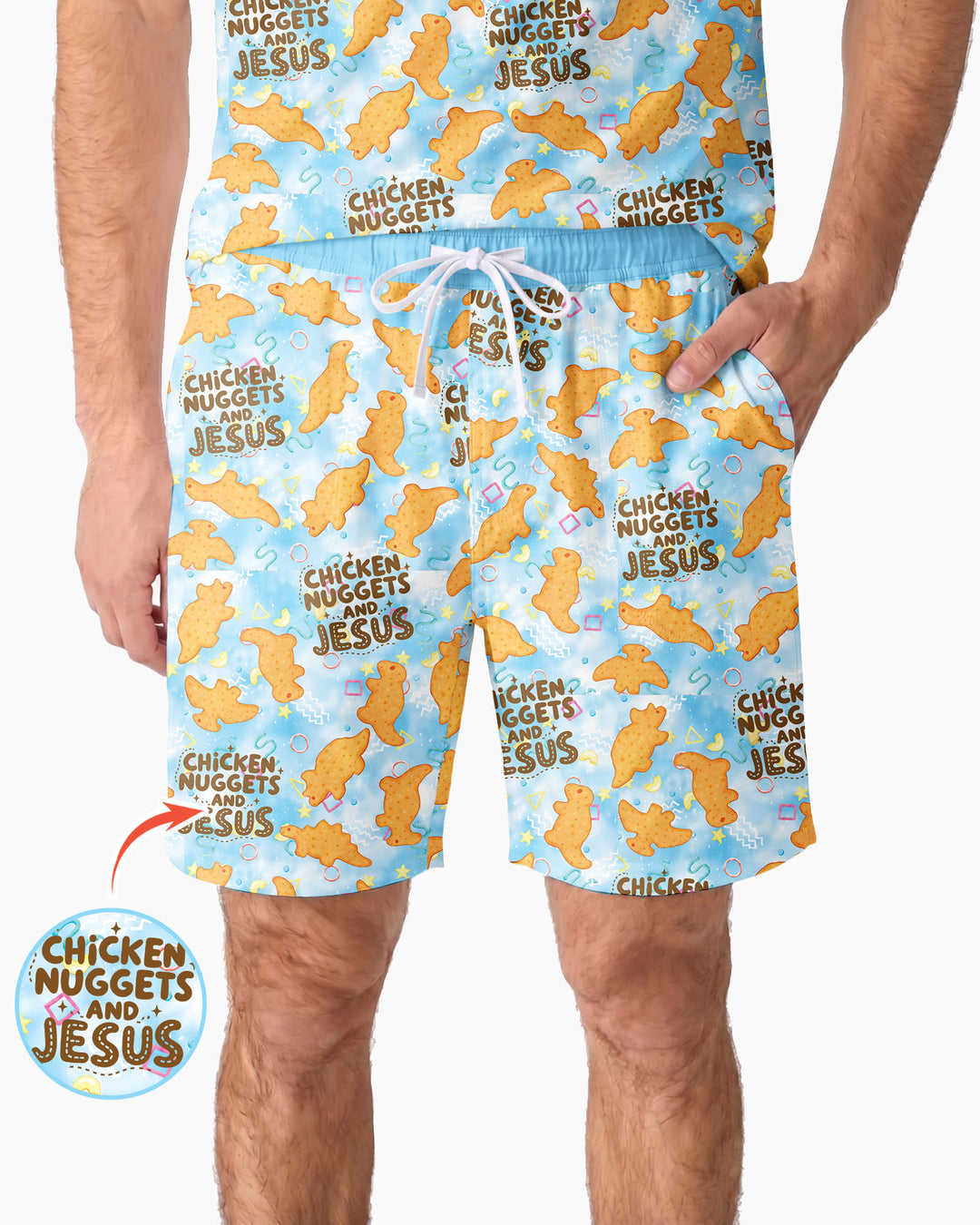 Chicken Nuggets and Jesus Family Matching Bamboo Men Short Sleeve Short Pajama Set