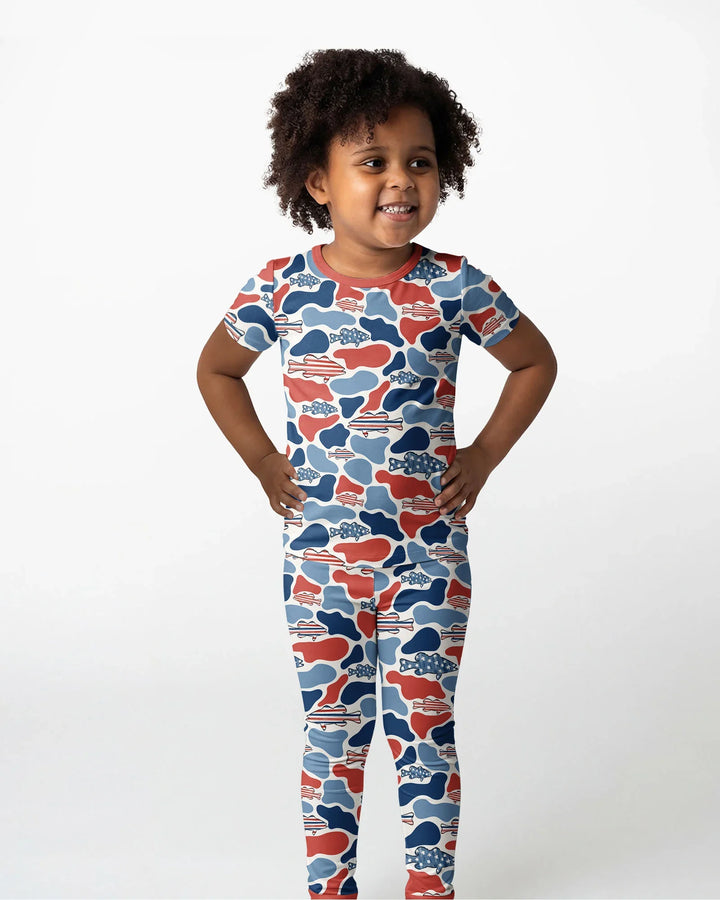 Reel America Daddy & Me Matching Bamboo Two Piece Short Sleeve Pajama Set