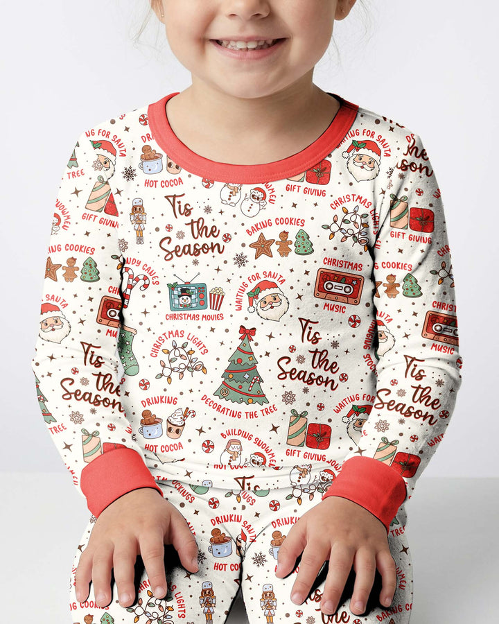 Tis The Season Retro Christmas Bamboo Two Piece Long Sleeve Pajama Set