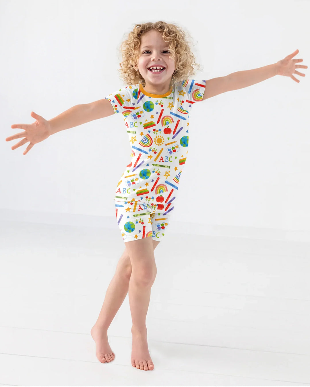 School Scribbles Bamboo Two Piece Short Sleeve Shorts Pajama Set
