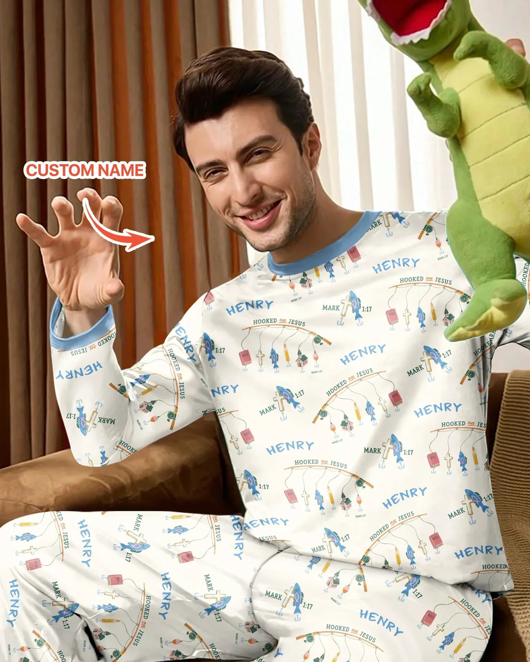 Hooked On Jesus Fishing Matching Bamboo Men's Pajama Set