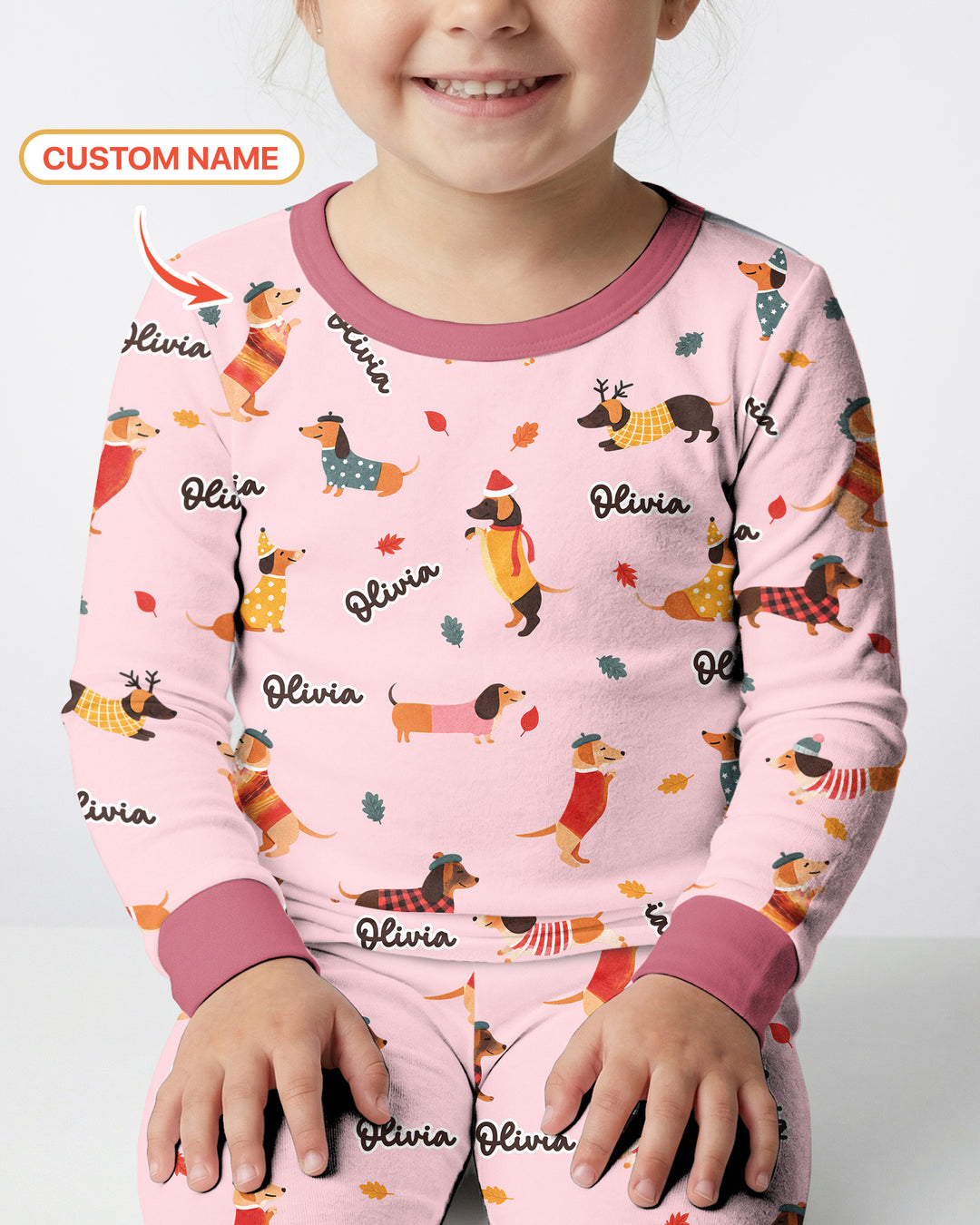 Autumn Dachshund Kids Bamboo Two Piece Long Sleeve Pajama Set