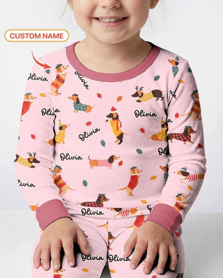 Autumn Dachshund Kids Bamboo Two Piece Long Sleeve Pajama Set
