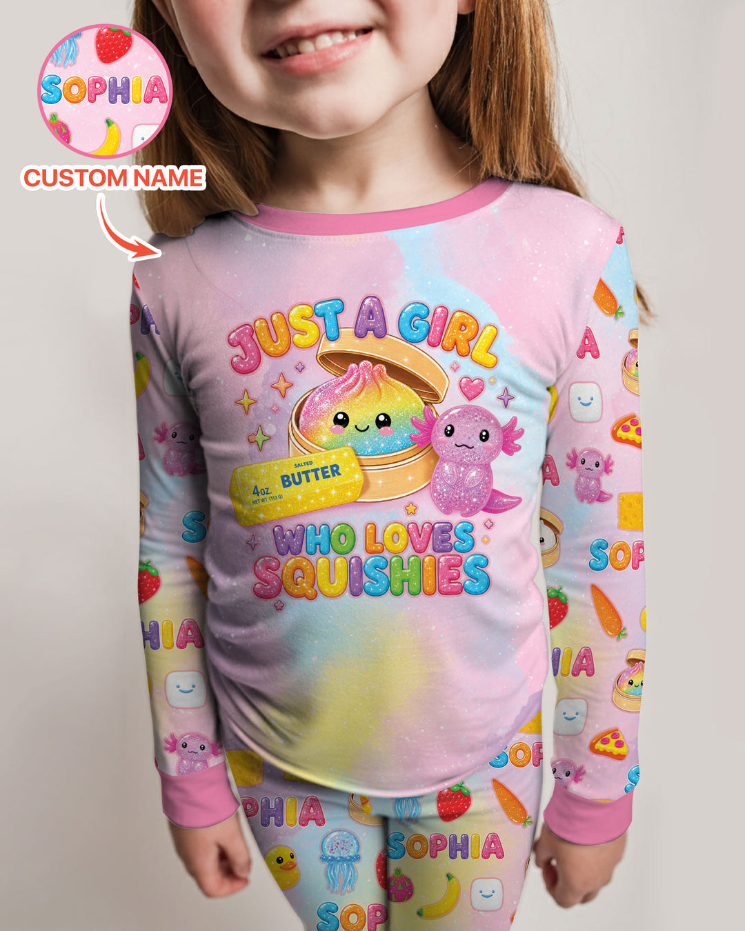 Just A Girl Who Loves Squishy Custom Name Bamboo Two Piece Long Sleeve Pajama Set