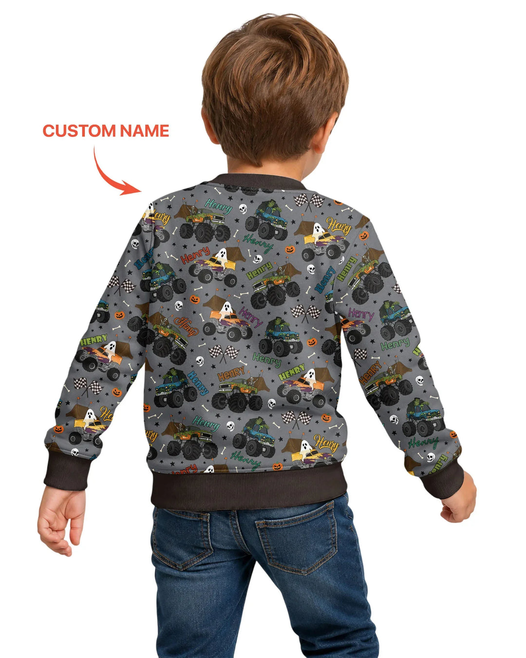 Custom Name Halloween Creepy Crusher Family Matching Bamboo Crewneck Sweatshirt