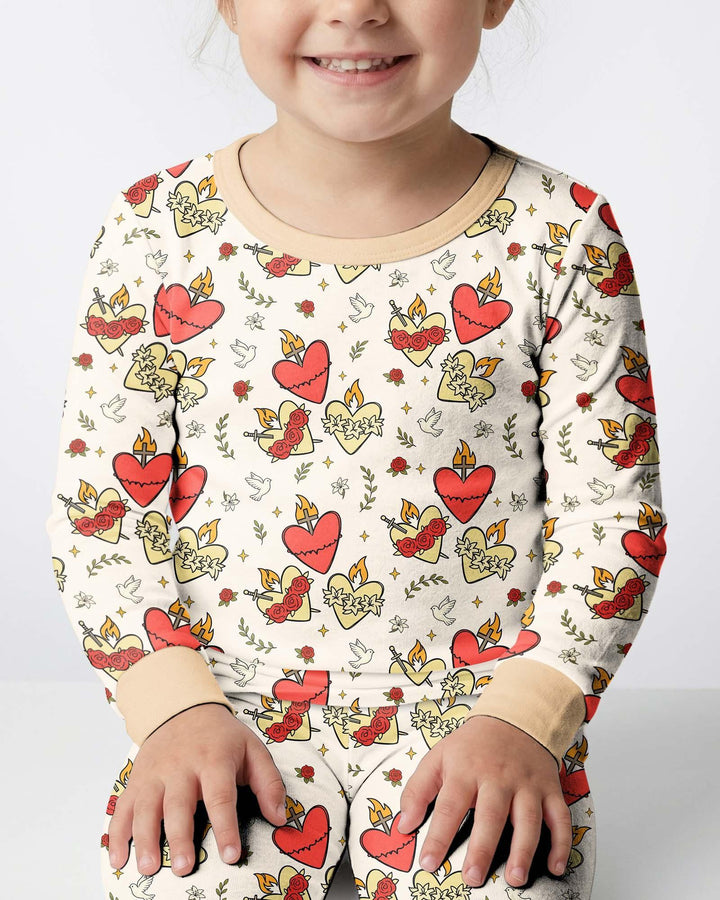 Three Sacred Hearts Bamboo Two Piece Long Sleeve Pajama Set