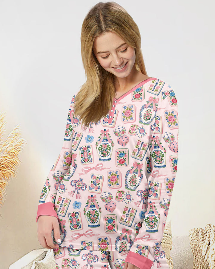 Chinoiserie Mahjong Mommy & Me Matching Bamboo Women Pajama Set