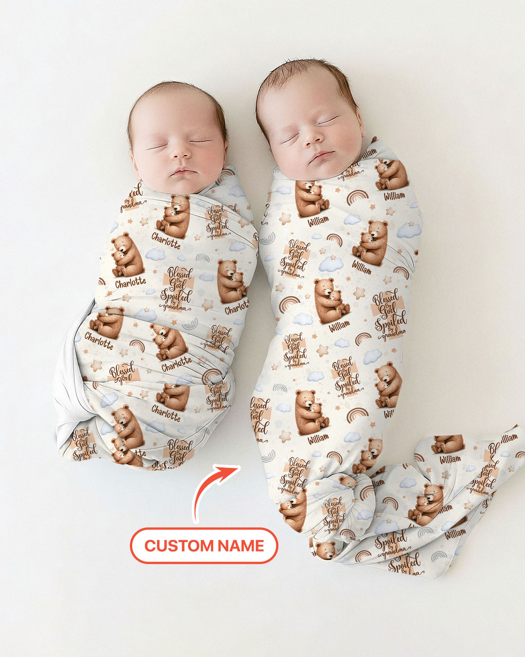Custom Name Blessed By God Spoiled By Grandma Swaddle Blanket