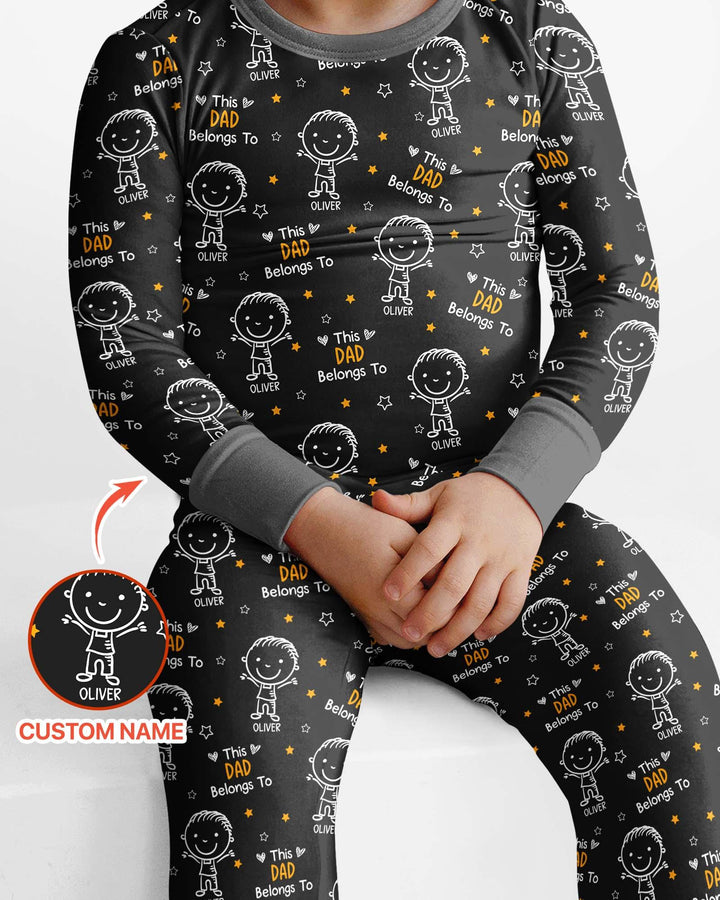 Custom Name This Dad Belongs To Doodle Bamboo Two Piece Long Sleeve Pajama Set