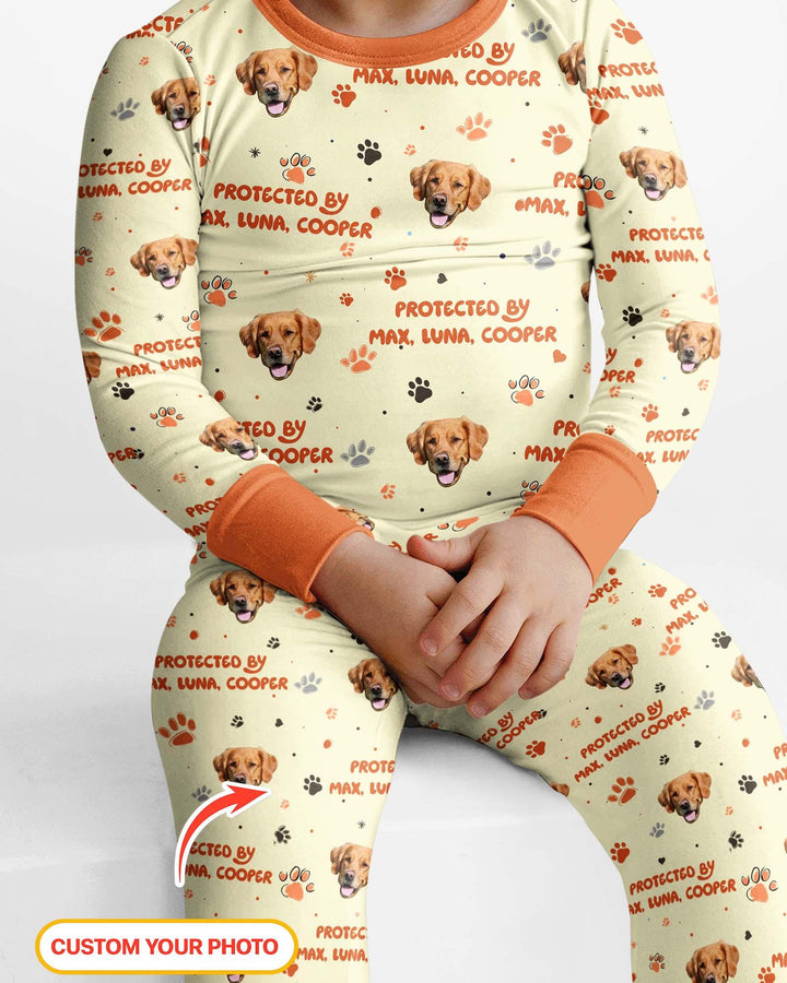 Custom Dog Photos "Protected By" Pawfect Blue Bamboo Two Piece Long Sleeve Pyjamas Set