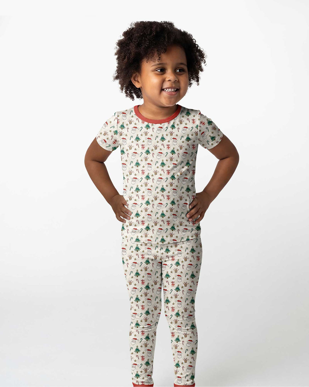 Vintage Santa Christmas Doodles Bamboo Two Piece Short Sleeve Pajama Set