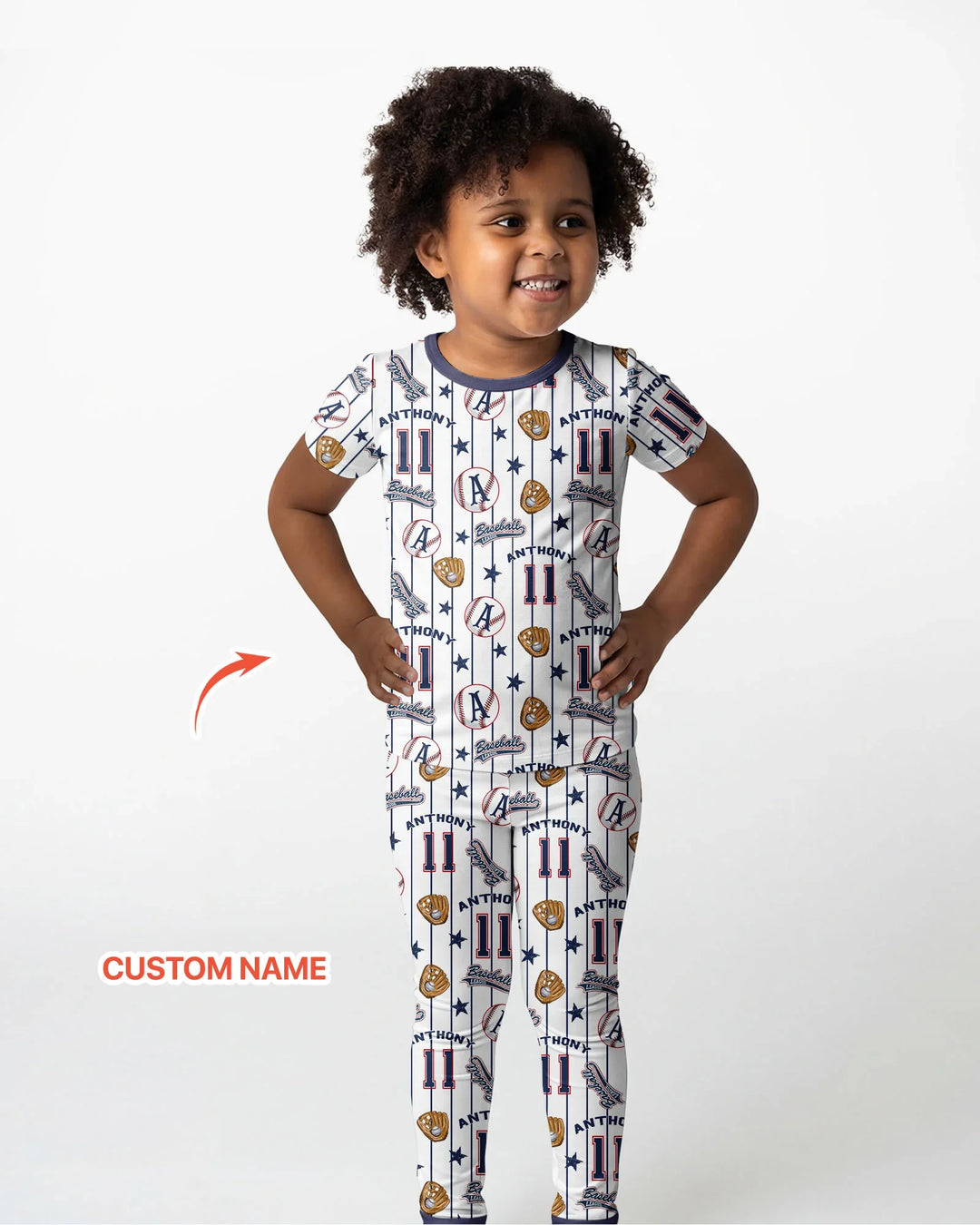 Custom Name Baseball Time Bamboo Two Piece Short Sleeve Pajama Set