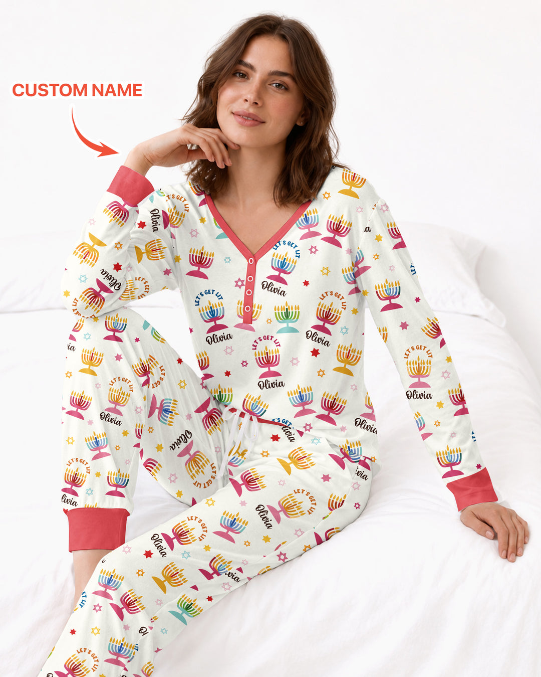 Let's Get Lit Hanukkah Bamboo Women Pajama Set