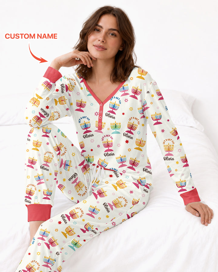 Let's Get Lit Hanukkah Bamboo Women Pajama Set