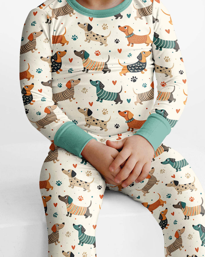 Cartoon Dachshund Bamboo Two Piece Long Sleeve Pajama Set