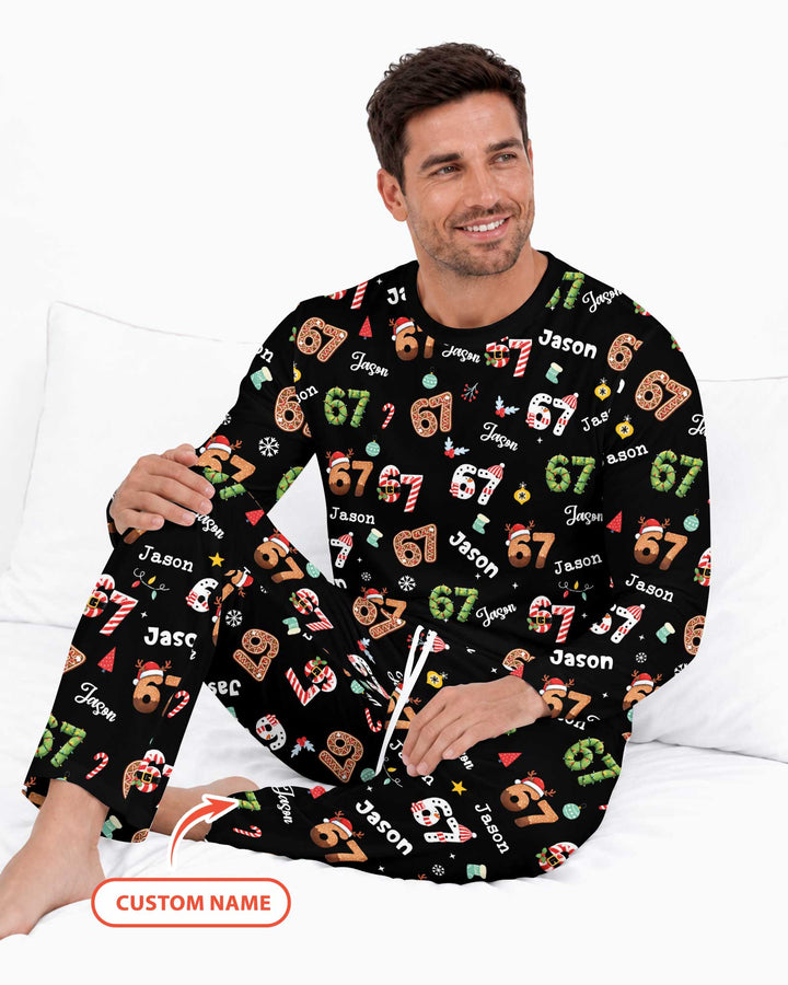 Custom '6 7' Six Seven Christmas Slang Meme Bamboo Men's Pajama Set