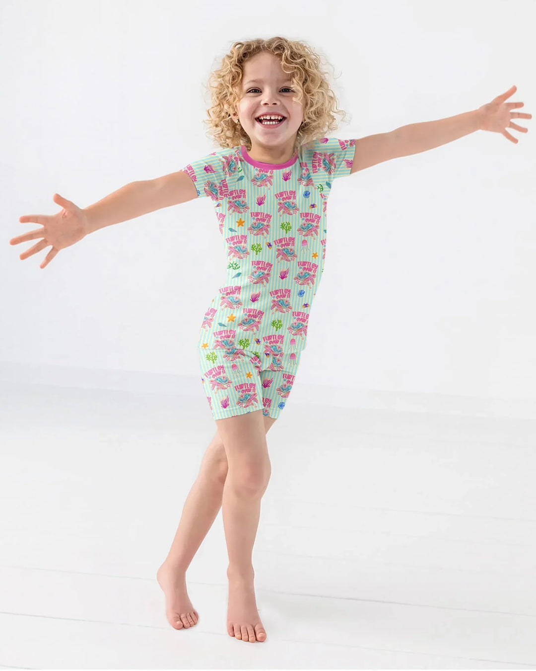 Turtley Over It Family Matching Bamboo Two Piece Short Sleeve Shorts Pajama Set