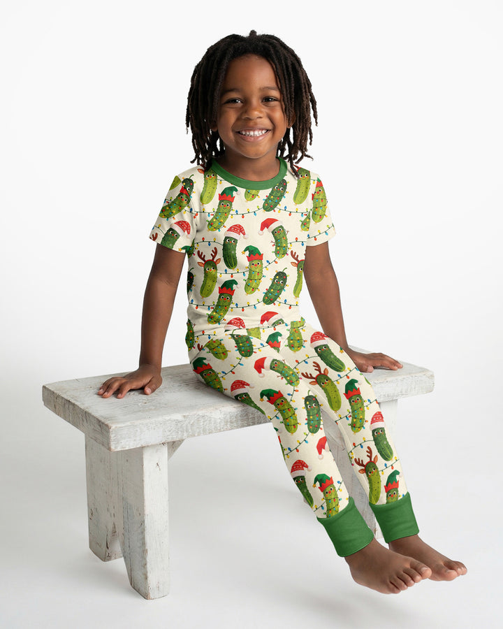 Cheerful Christmas Pickle Bamboo Two Piece Short Sleeve Pajama Set