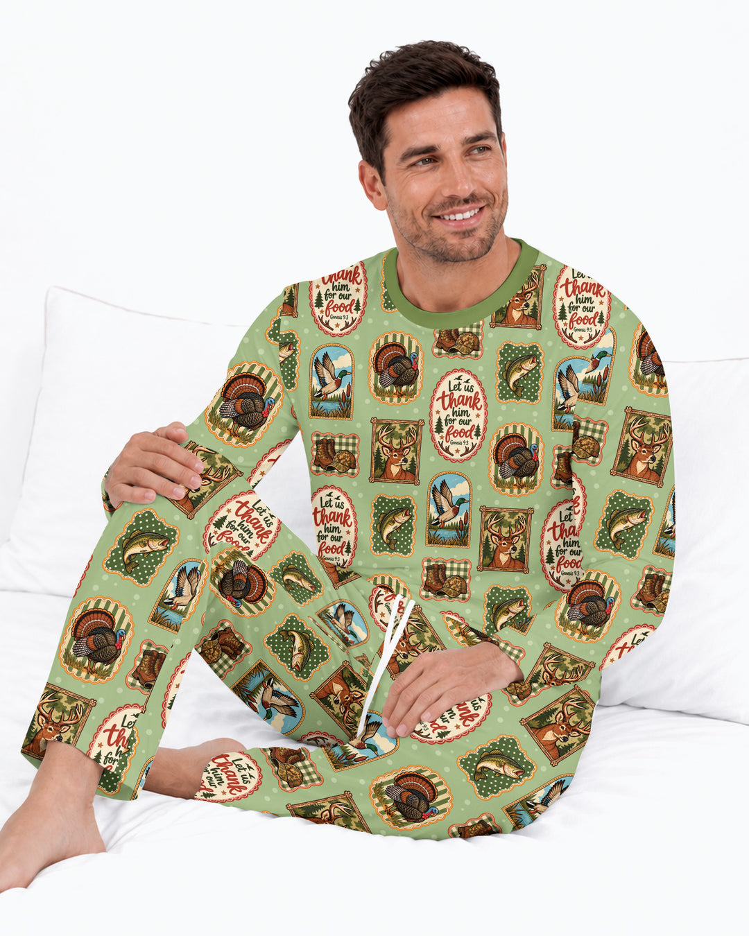 Hunting Let Us Thank Him For Our Food Bamboo Men's Pajama Set