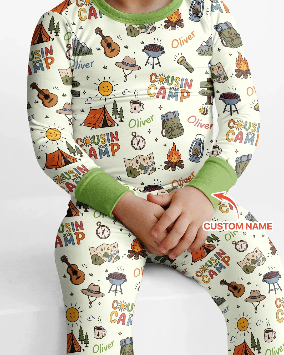 Custom Name Cousin Camp 2026 Bamboo Two Piece Long Sleeve Pajama Set