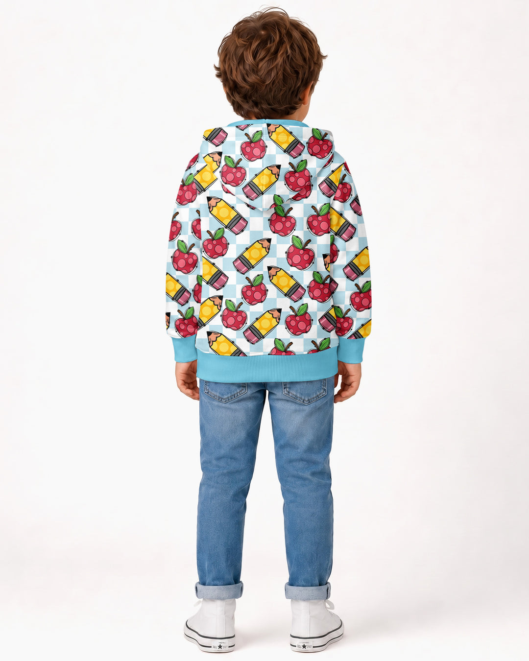 Checkered Apple Scribbles Bamboo Zip Hoodie