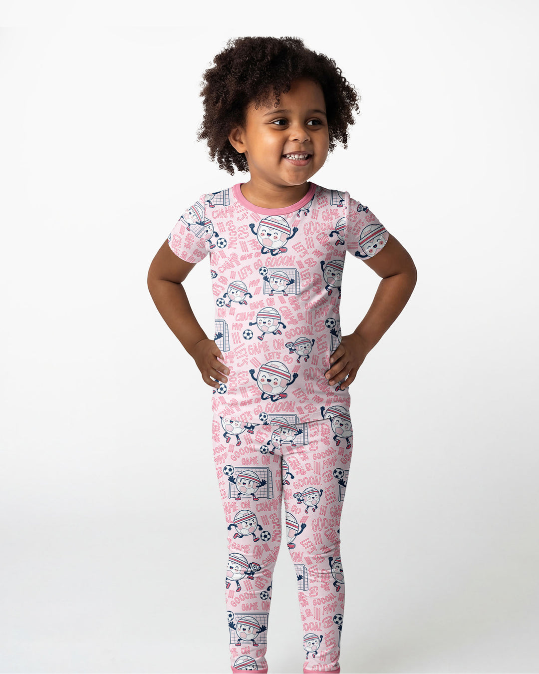 Happy Soccer Ball Family Matching Bamboo Two Piece Short Sleeve Pajama Set