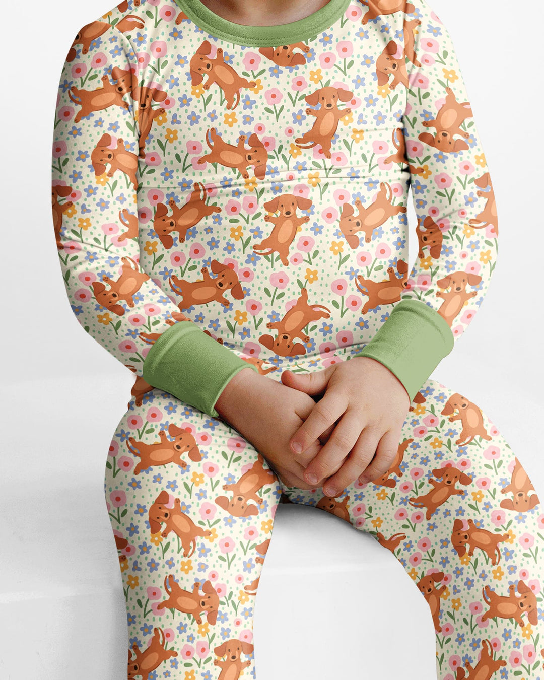 Dachshund Blooms Family Matching Bamboo Two Piece Long Sleeve Pajama Set