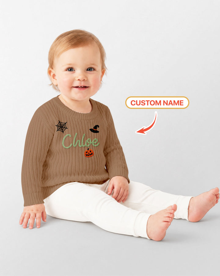 Happy Halloween Embroidered Baby Name Bamboo Knit Sweater Bubble