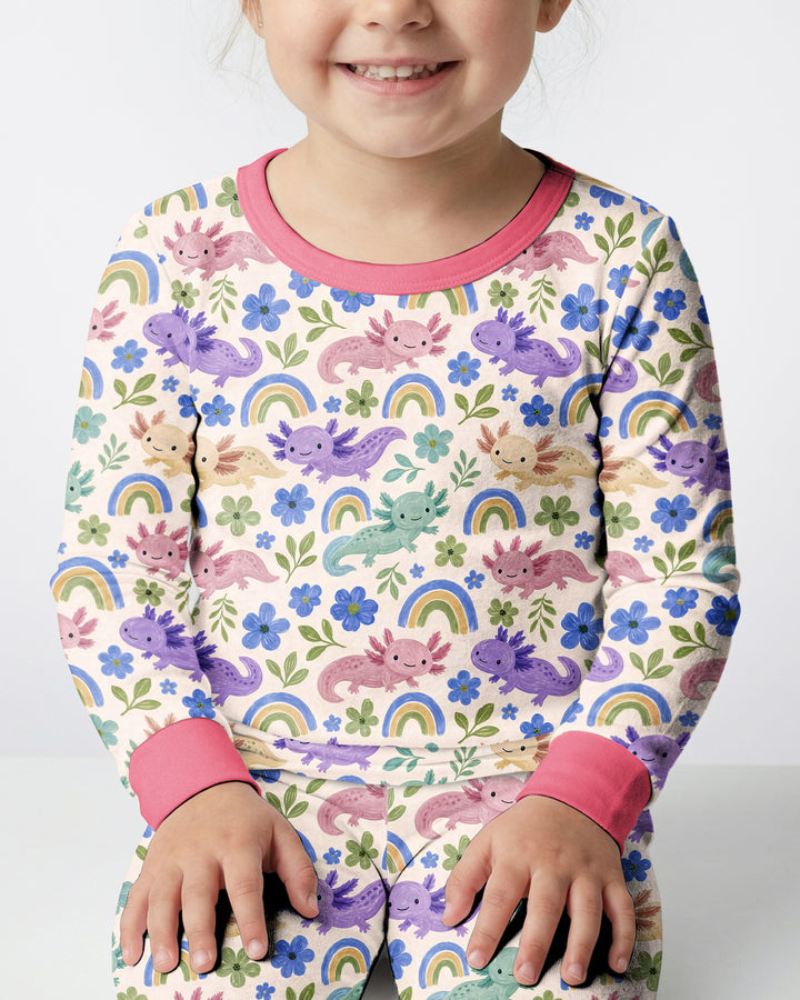 Axolotl Rainbow Bamboo Two Piece Long Sleeve Pajama Set