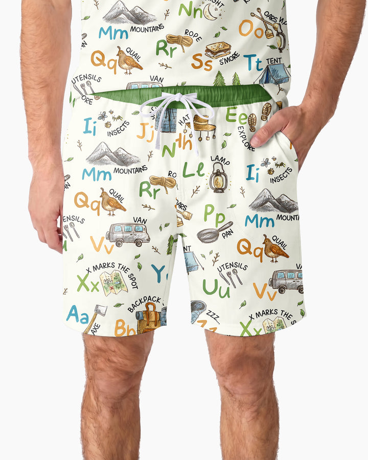 Adventure Alphabet ABCs Summer Camp Bamboo Men Short Sleeve Short Pajama Set