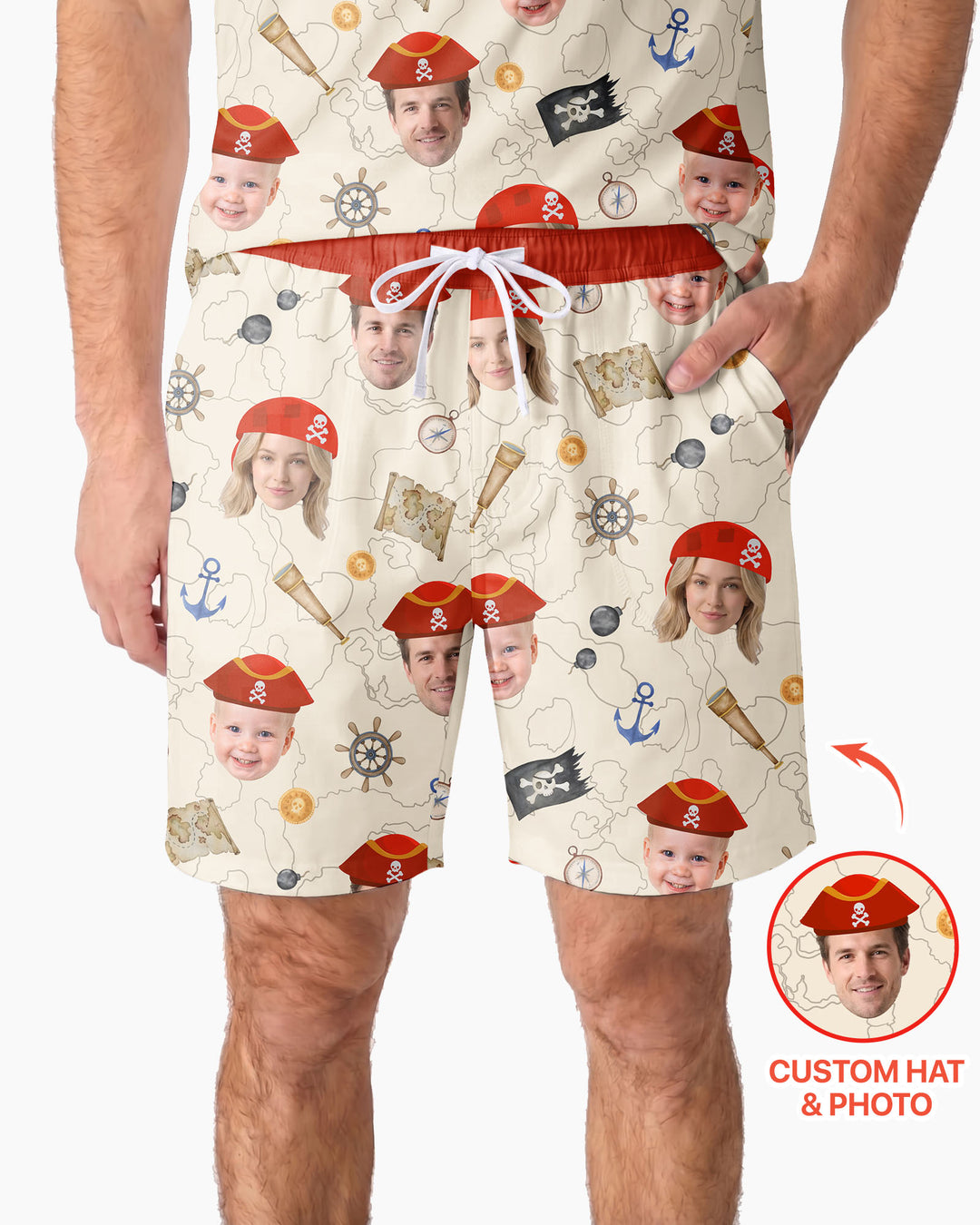 Custom Photo Treasure Map Adventures Family Matching Bamboo Men Short Sleeve Short Pajama Set