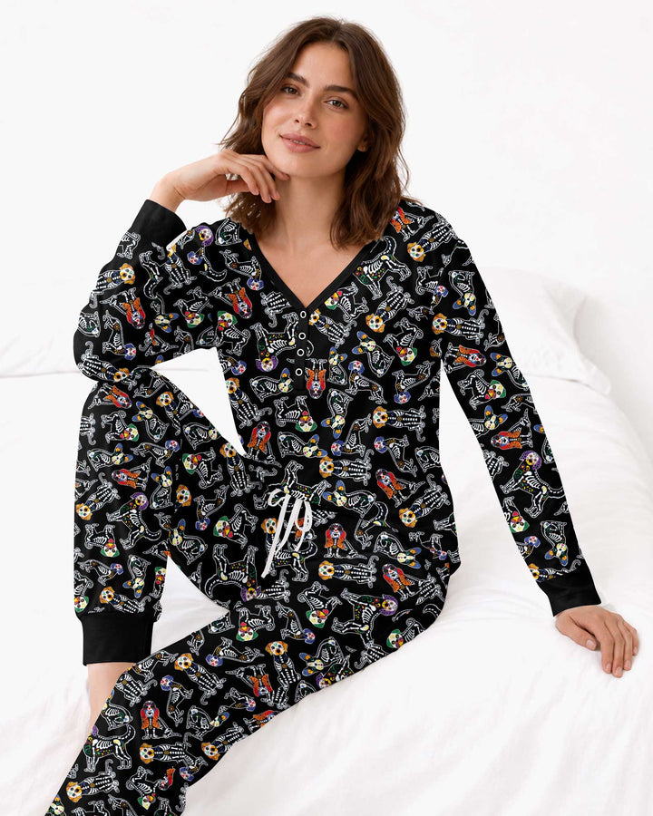 Dia De Los Muertos Doggie Bamboo Women Pajama Set