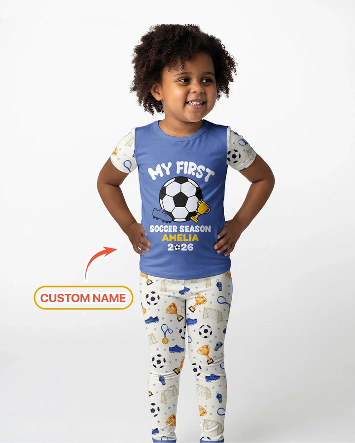 Custom Name My First Soccer Season Bamboo Two Piece Short Sleeve Pajama Set