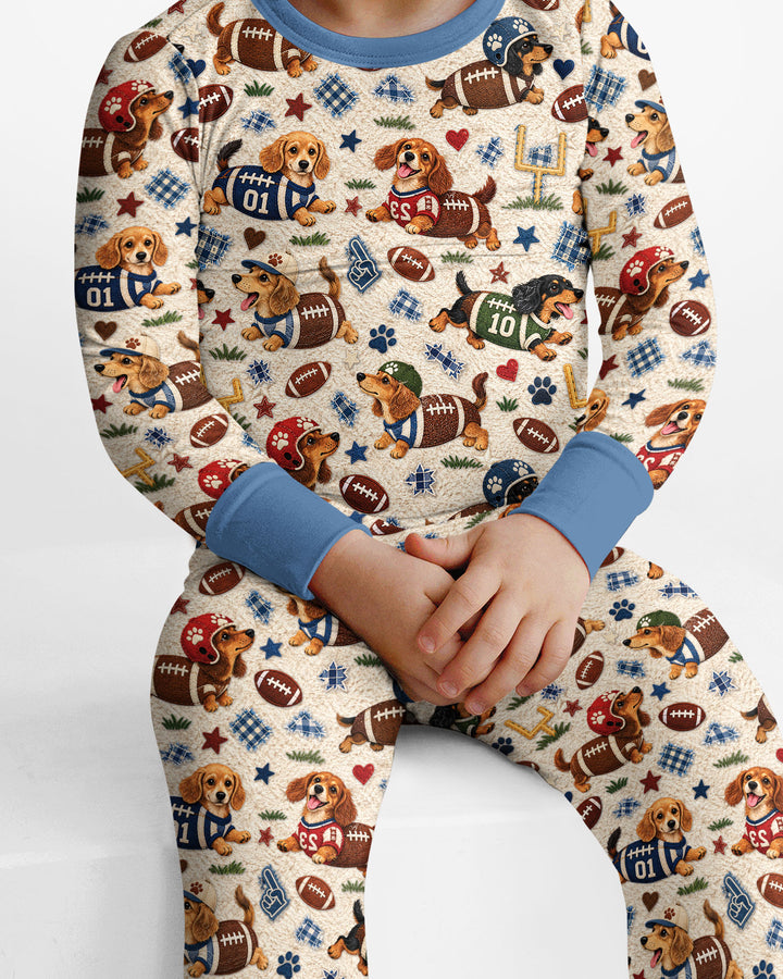 Football Doxie Squad Bamboo Two Piece Long Sleeve Pajama Set