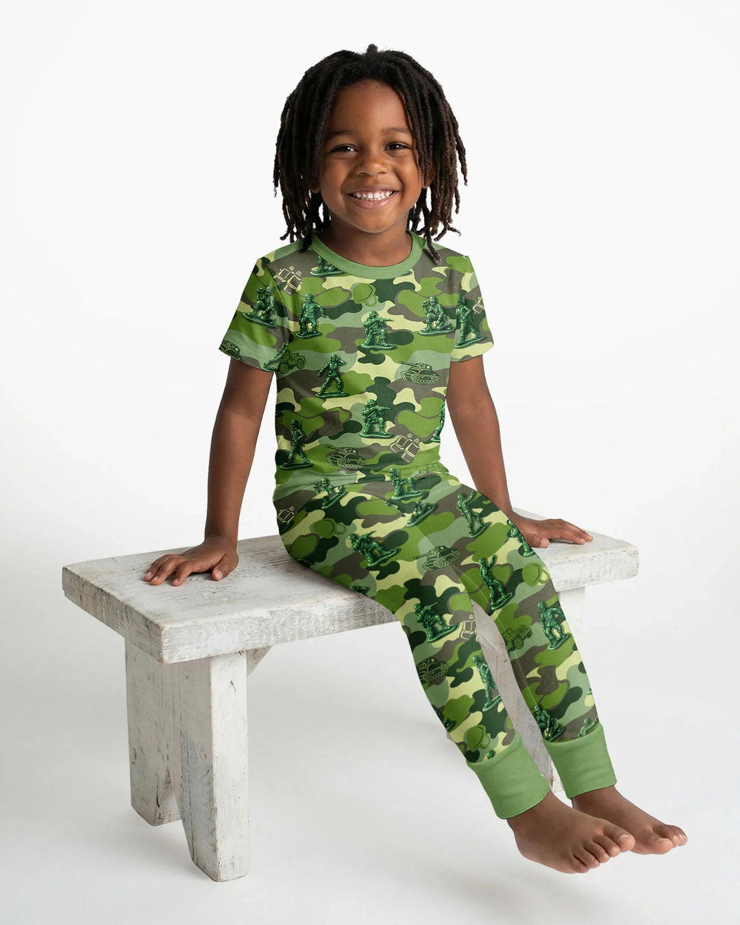 Green Army Men Bamboo Two Piece Short Sleeve Pajama Set