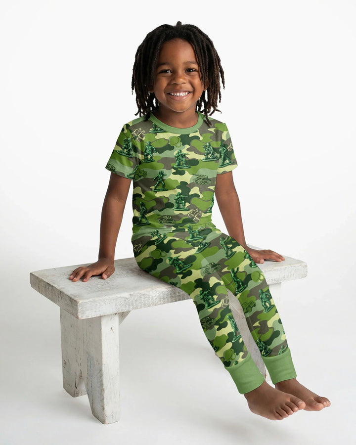 Green Army Men Bamboo Two Piece Short Sleeve Pajama Set