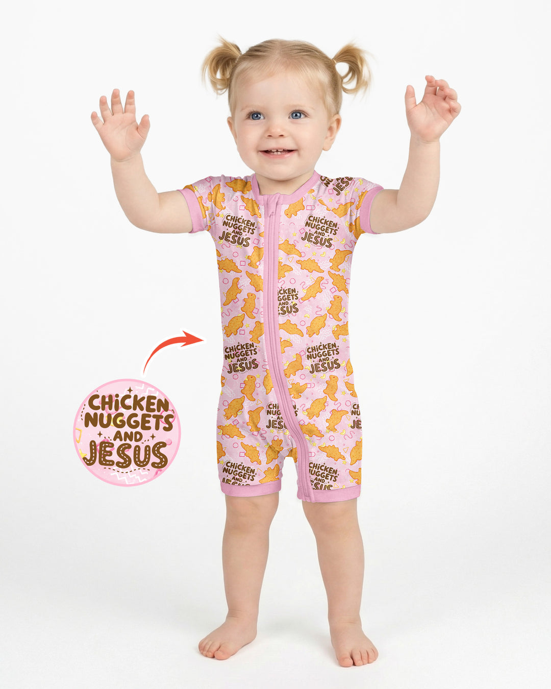Chicken Nuggets and Jesus Family Matching Bamboo Shorty Zippy