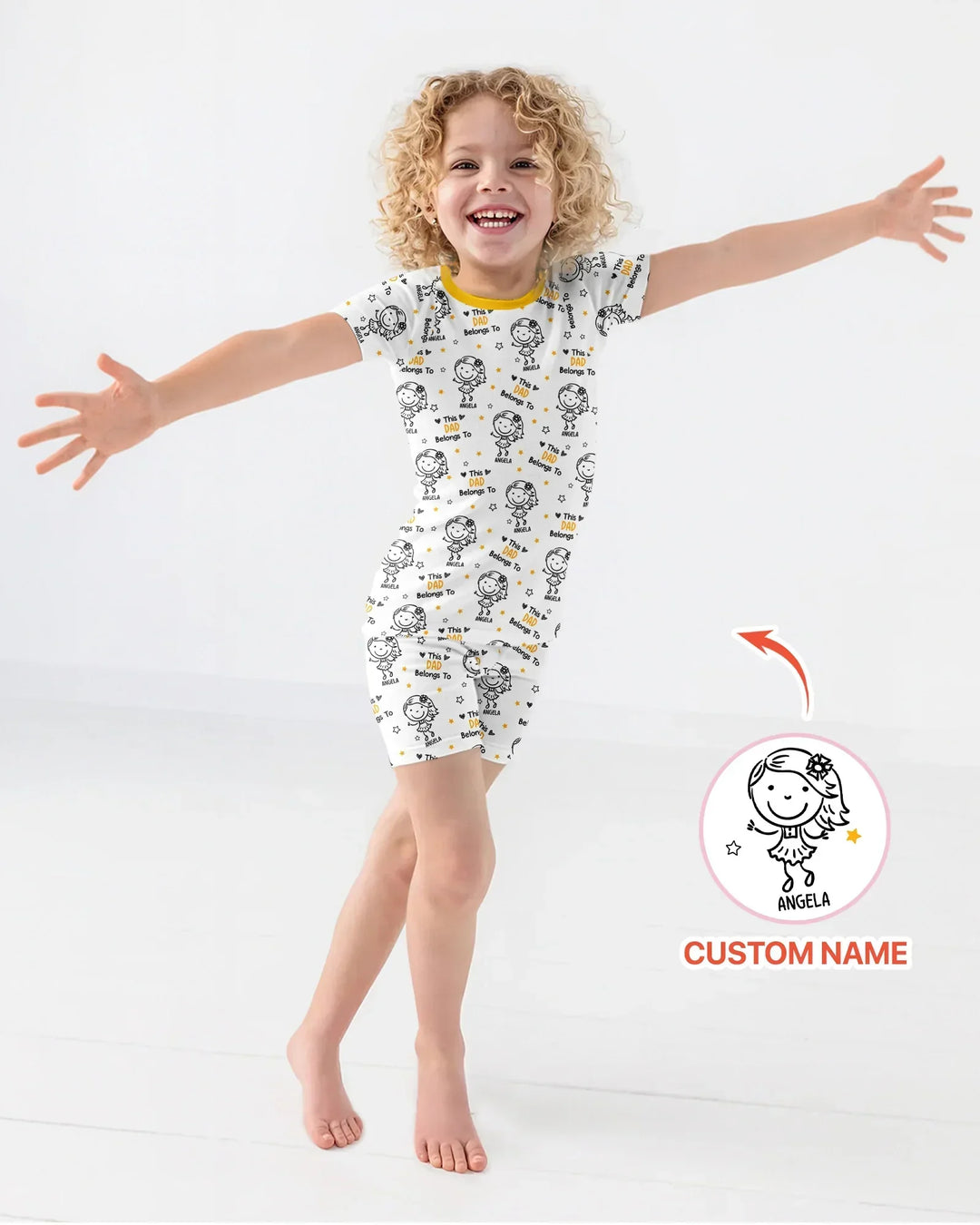 Custom Name This Dad Belongs To Doodle Bamboo Two Piece Short Sleeve Shorts Pajama Set