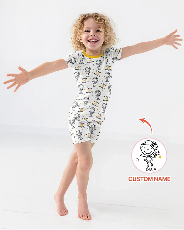 Custom Name This Dad Belongs To Doodle Bamboo Two Piece Short Sleeve Shorts Pajama Set