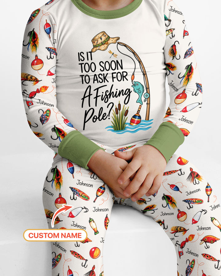 Custom Name Is It Too Soon to Ask for a Fishing Pole Bamboo Two Piece Long Sleeve Pajama Set