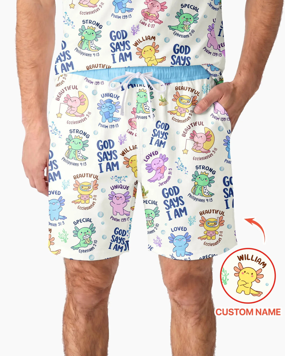 Axolotl God Says I Am Custom Name Bamboo Men Short Sleeve Short Pajama Set