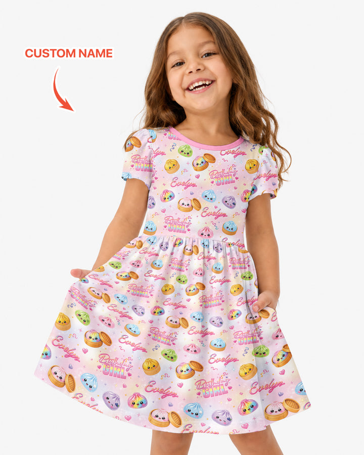 Birthday Girl Glitter Dumpling Bamboo Twirl Dress