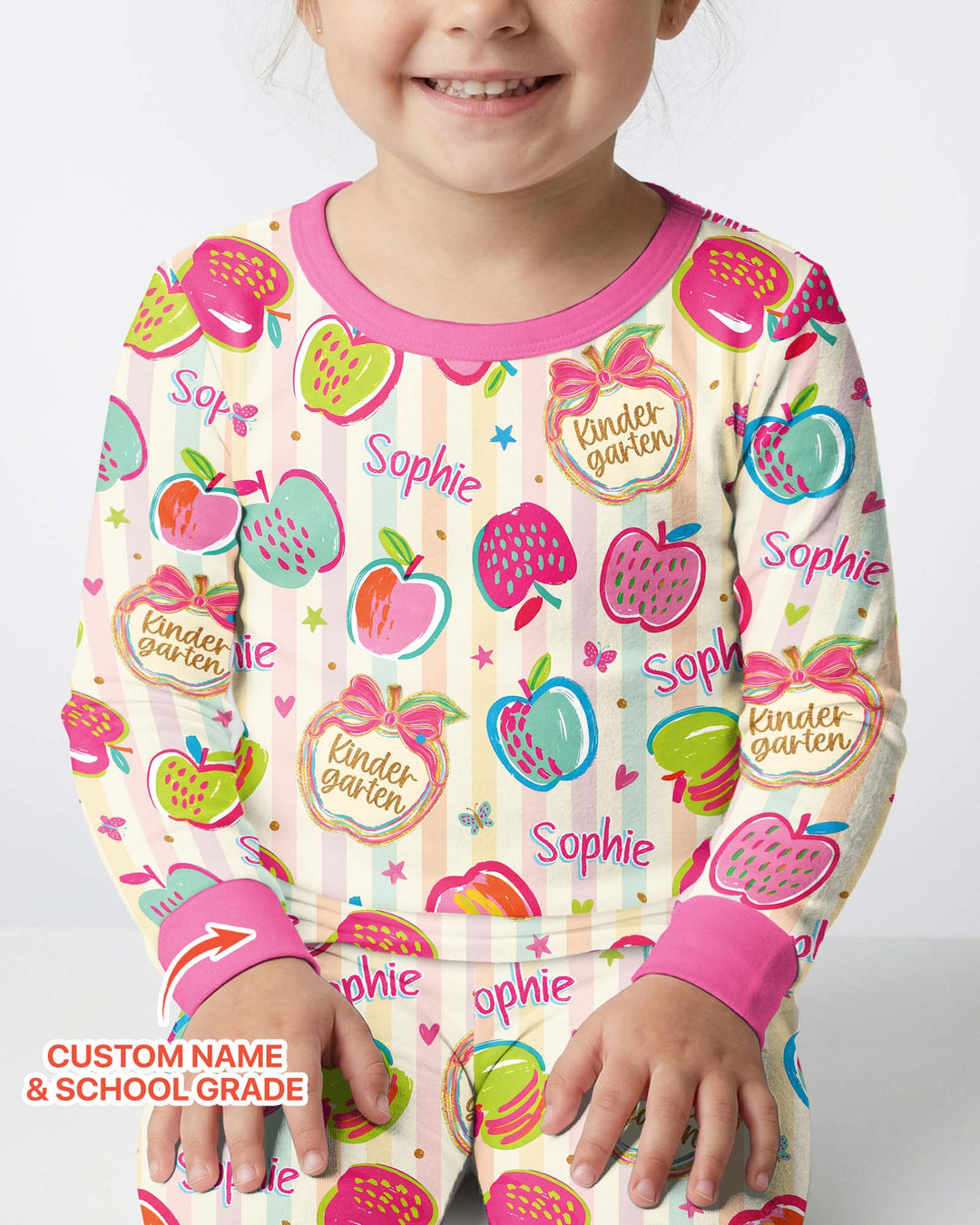 Custom Grade Preppy Apple Bamboo Two Piece Long Sleeve Pajama Set